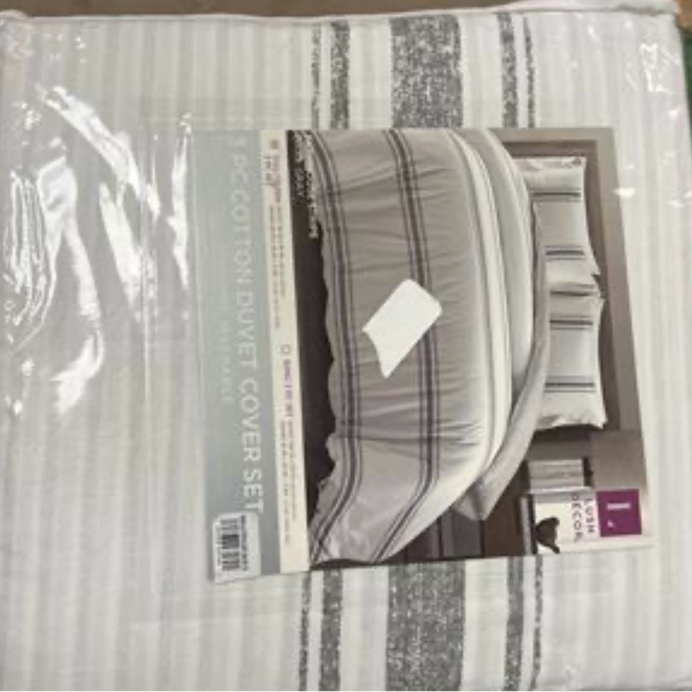Lush Decor Farmhouse Stripe 3 Piece Duvet Cover Set Dark Grey Queen - Picture 3 of 4